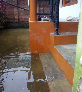 Water reaches the bottom step