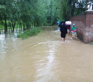 The stream flooded the road into our neighborhood